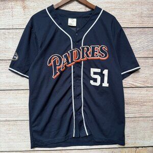 San Diego Padres Jersey Men’s Large #51 Navy Blue Button Front Baseball BDA MLB